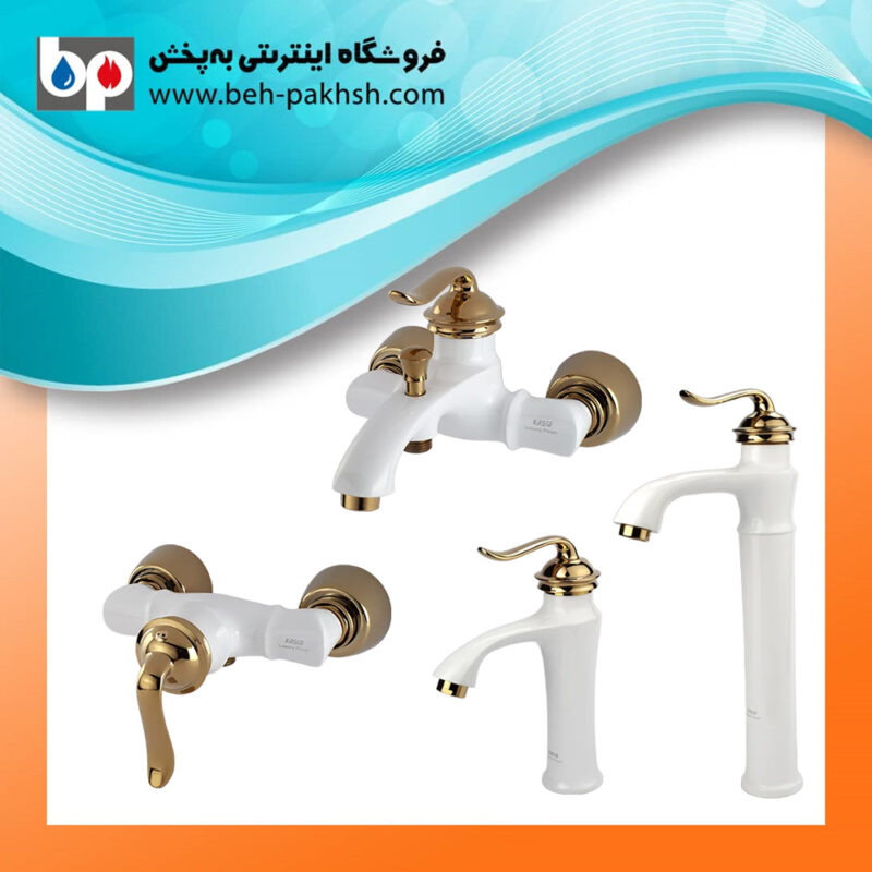 خرید شیرآلات اهرمی چهار تکه دانوب کسری سفید طلایی